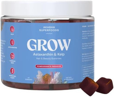 A Superfoods Grow Hair & Beauty Gummies, Supplement With Zinc, Vitamin E, Astaxanthin, Kelp, & Pumpkin Seed, Plant Based Gummies For Women & Men, Gluten , Vegan, American Made, 60 Count