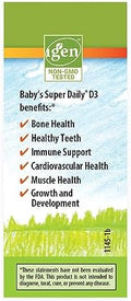 Carlson Baby's PlantBased Super Daily D3 Baby Vegetarian Liquid Vitamin D Drops 400 IU (10 mcg) per Drop Sourced from Algae for Infants and Toddlers Unflavored 90 Drops (2.54 mL)