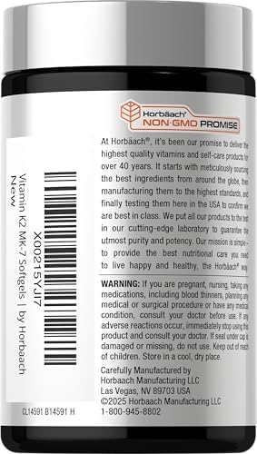 Horbaach Vitamin D3 K2 5000 iu 100mcg MK7 Complex 180 Softgel Capsules NonGMO and Gluten Free Supplement