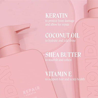 Monday Haircare Repair Shampoo 12Oz For Dry To Damaged Hair Made With Keratin Coconut Oil Shea Butter And Vitamin E (350Ml)