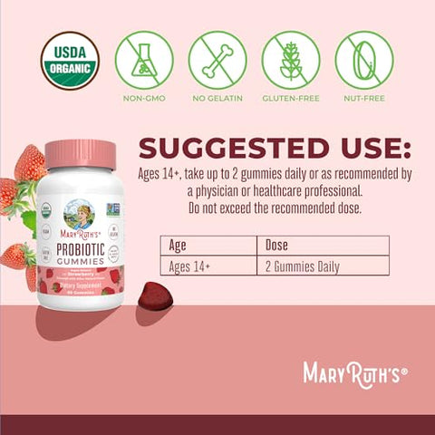 Maryruth'S Usda Organic Probiotic Gummies Probiotic Digestive Support Immune Support Digestive & Gut Health Supplement 5 Billion Cfu Vegan Non-Gmo Gluten Free 60 Count