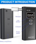 Homealexa Breathalyzer For Alcohol Portable Alcohol Tester With Digital Bac Display High Accuracy Sensor 3-5S Fast Test Personal Breathalyzer With 10 Mouthpieces For Home Party Use