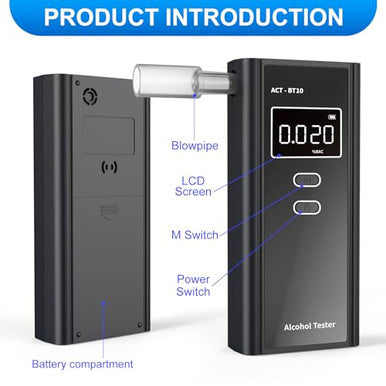 Homealexa Breathalyzer For Alcohol Portable Alcohol Tester With Digital Bac Display High Accuracy Sensor 3-5S Fast Test Personal Breathalyzer With 10 Mouthpieces For Home Party Use