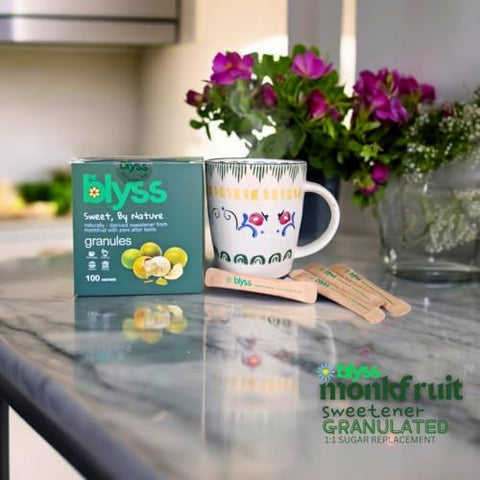 Blyss Granulated Monk Fruit Sweetener with Erythritol Packets (100 Sticks) - Zero Glycemic Index, Low Carb, Low Calorie, Sugar-Free, Keto & Diabetic Friendly, Non-GMO