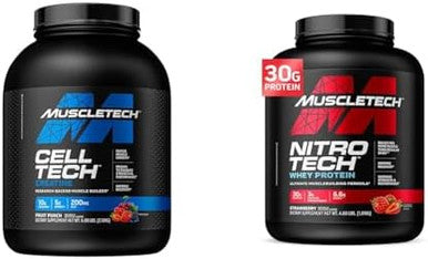 Muscletech Celltech Creatine Powder & Nitrotech Whey Protein Powder Bundle Muscle Builder & Recovery Formula 6 Lbs Creatine & 4 Lbs Whey Strawberry Flavor