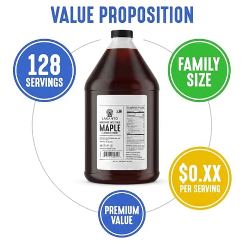 Lakanto Sugar Free Maple Flavored Syrup Sweetener with Monk Fruit and Erythritol, 128 fl oz