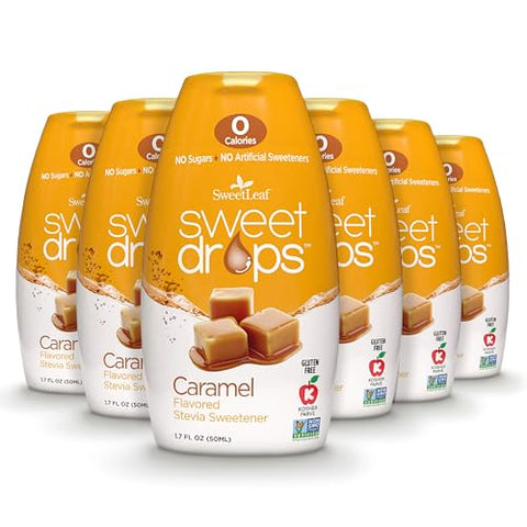 SweetLeaf Sweet Drops Flavored Stevia Liquid Sweetener Stevia Extract Zero Calories Gluten Free Keto Friendly Non GMO Natural Flavors Sugar Alternative Caramel 1.7 Fl Oz (Pack of 6)