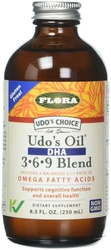 Flora Udo'S Oil Dha 369 Blend Vegetarian Eye & Brain Health Supplement Omega3 & Omega6 Contains Sunflower & Flax Seed Oil Kosher & Organic Keep Chilled 17 Fl. Oz.