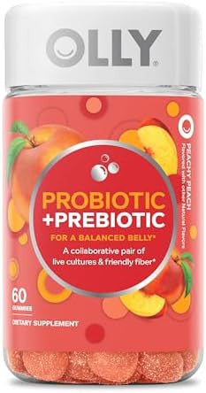 Olly Probiotic + Prebiotic Gummy Digestive Support And Gut Health 500 Million Cfus Fiber Adult Chewable Supplement For Men And Women Peach 30 Day Supply 30 Count