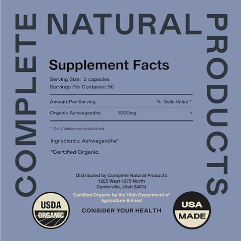 Organic Ashwagandha Capsules - 100 Capsules 500Mg Pure Organic Ashwagandha Supplement For Calming Support