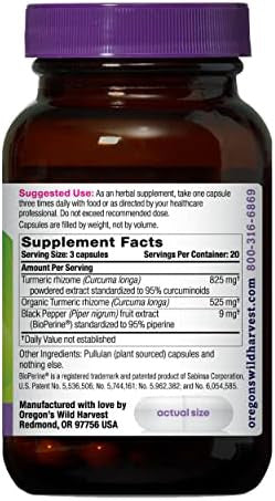 Oregon'S Wild Harvest Turmeric Curcumin Supplement Vegan Capsules With Bioperine 1350 Mgs 60 Count