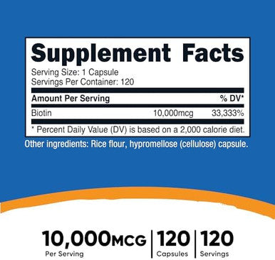 Nutricost Biotin (Vitamin B7) 10000Mcg (10Mg) 120 Capsules Vegan Gluten Nongmo