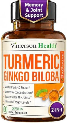 Ginko Biloba Capsules with Ginkgo Biloba 120mg & Organic Turmeric for Joint Support Focus and Brain Health Gingo Biloba Supplement with Black Pepper (Bioperine) for Max Absorption 60 Count