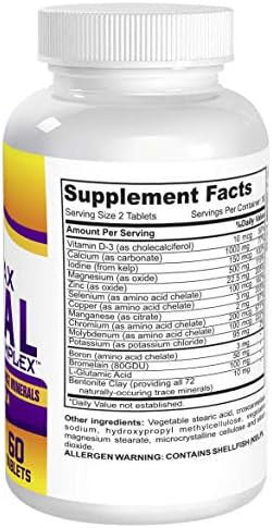 Supermax Multimineral Supplement (Iron Free) With 72 Trace Minerals - Natural Multiminerals - High Potency Multi Mineral Supplements All-In-1 Formula - 60 Tablets