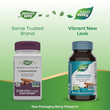 Nature'S Way Cinnamon Premium Extract Supports Carbohydrate Metabolism Non-Gmo Project Verified Standardized To 8 Flavonoids 60 Vegan Capsules (Packaging May Vary) 2 Pack