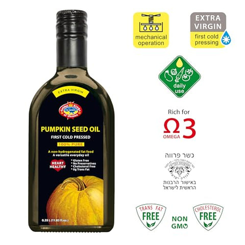 Pumpkin Seed Oil 11.83 OZ - Pure Extra Virgin Unrefined Cold Pressed Vegetable Oil for Cooking