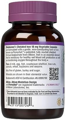 Bluebonnet Nutrition Chelated Iron 18 Mg Nonconstipating Iron Soy Gluten Nongmo Kosher Dairy Vegan 90 Vegetable Capsules 90 Servings