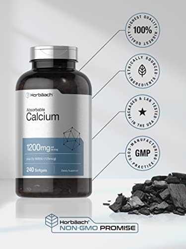 Horbaach Calcium 1200 mg with Vitamin D3 240 Softgels 5000 IU Vitamin D3 Absorbable Calcium Supplement for Women and Men NonGMO Gluten Free