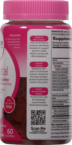 Centrum Prenatal Multivitamin Gummies With Dha And Folic Acid Mixed Berry And Orange Flavors - 60 Count 30 Day Supply