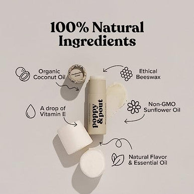Poppy & Pout Jumbo Lip Balm 2 Pack, All Natural Lip Balms & Moisturizers, Hydrates With Beeswax, Vitamin E, Organic Coconut, Island Coconut & Mashmellow Creme