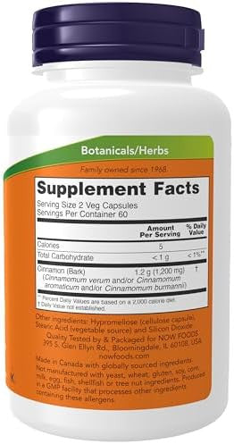 Now Foods Supplements Cinnamon Bark 600 Mg Nongmo Project Verified Healthy Glucose Metabolism 240 Veg Capsules
