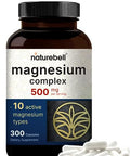 Magnesium Complex 500mg 300 Capsules 10in1 Magnesium Glycinate Citrate Malate and More Chelated Form for Easy Absorption NonGMO