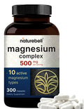 Magnesium Complex 500mg 300 Capsules 10in1 Magnesium Glycinate Citrate Malate and More Chelated Form for Easy Absorption NonGMO