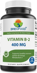 Brieofood Vitamin B2 (Riboflavin) 400mg 120 Veggie Capsules Gluten NonGMO