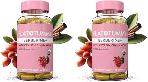 Flat Tummy Berberine Plus Supplement 1200Mg Berberine Per Serving Post Glp1 Berberine Supplement Organic Berberine With Ceylon Cinnamon 4:1 Potency " 60 Capsules