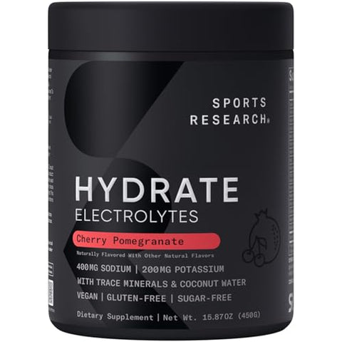 Sports Research Hydrate Electrolytes Powder - Sugar-Free & Naturally Flavored With Vitamins Minerals And Coconut Water - Supports Hydration - Passion Fruit & Cherry Pomegranate