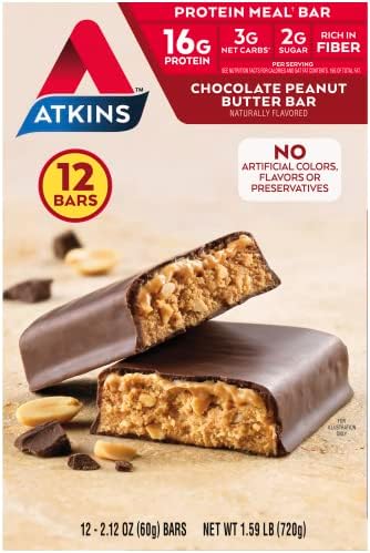 Atkins Peanut Butter Granola High Protein Bar High Fiber 16G Protein 1G Sugar 4G Net Carb Keto Friendly 12 Count