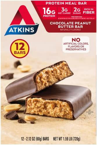 Atkins Chocolate Peanut Butter Protein Meal Bar High Fiber & Endulge Peanut Butter Cups Dessert Favorite Low Carb 0G Sugar 20 Count