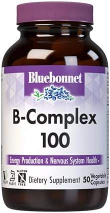 Bluebonnet Nutrition B Complex 100 Vegetable Capsules Complete Full Spectrum Vitamin B6 B12 Biotin Folate Vegan Vegetarian Gluten Soy Milk Kosher 50 Vegetable Capsules