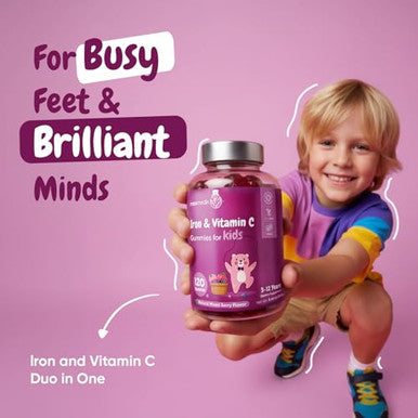 Maxmedix Kids Iron Gummies With Vitamin C 120 Gummies (4-Month Supply) 7Mg Of Kids Iron Supplement With Vitamin C 10Mg Natural Mixedberry Flavored 1 Gummy Per Day Vegan Non-Gmo