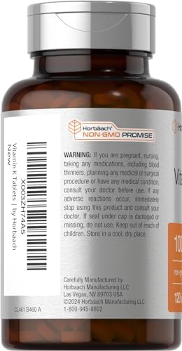 Horbaach Vitamin K Supplement 100mcg 120 Tablets Vegetarian NonGMO and Gluten Free Supplement