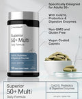 Horbaach Multivitamin for Men and Women Over 50 120 Caplets Daily Supplement for Adults with Coq10 Probiotics and Digestive Enzymes Vegan NonGMO Gluten Free Formula