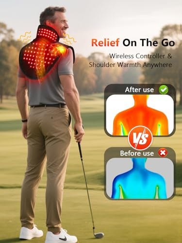 Halidodo Red Light Therapy For Neck Shoulder With Heat & Massage 5000Mah Controller Infrared Light Pad With 118 Leds Timer & Pulse Modes Portable Design For Upper Back Shoulder Neck Last 175-190Mins