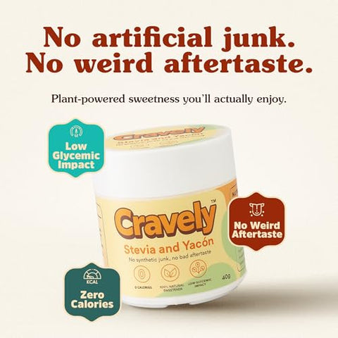 Cravely Stevia con Yacon Root Powder | Prebiotic Sweetener | 266 Servings