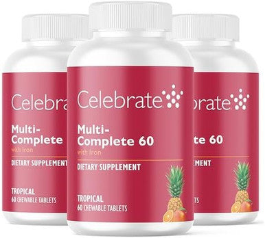 Celebrate Vitamins Multi-Complete Chewables, 60Mg Iron Daily Bariatric Multivitamin For Sleeve Gastrectomy & Gastric Bypass Surgery Patients Essential Vitamins & Minerals - Tropical (180 Tablets)