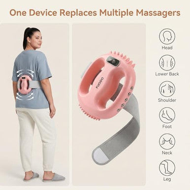 Fuooo 4-Head Fascia Ring Massager Multifunctional Full-Body Deep Tissue Massage Gun Hands-Free Ergonomic Electric Massager With Waist Belt 3 Modes 9 Intensities Cordless Muscle Relief