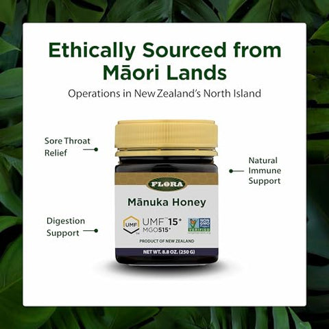 Flora - MÃƒâ€žÃ‚Ânuka Honey MGO 515+/15+ UMF, New Zealand Honey, 100% Traceable MGO,Natural Healing, Sore Throat Relief, Aids Digestion, 8.8-oz. Jar