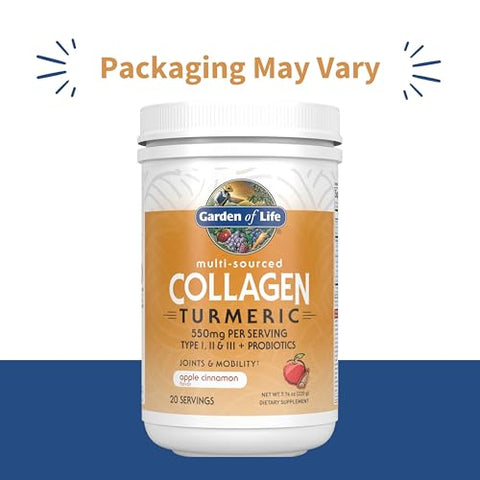 Garden Of Life Multi-Sourced Collagen Peptides Turmeric Powder - Apple Cinnamon 20 Servings For Women Men Joints Mobility Hydrolyzed Collagen Protein Powder Supplements