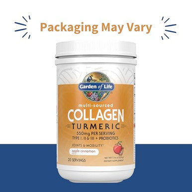 Garden Of Life Multi-Sourced Collagen Peptides Turmeric Powder - Apple Cinnamon 20 Servings For Women Men Joints Mobility Hydrolyzed Collagen Protein Powder Supplements