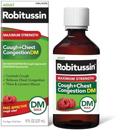 Robitussin Maximum Strength Elderberry Cough Plus Chest Congestion Dm Cough Suppressant For Adults Providing Liquid Cough And Chest Congestion Relief 8 Fl Oz
