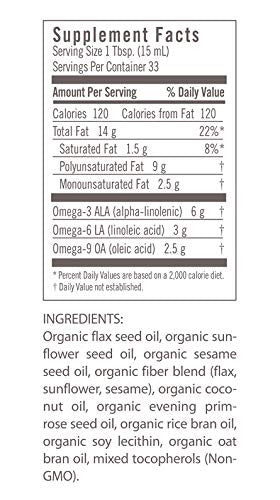 Flora Udos Choice HighLignan 369 Omega Oil Blend Udos Oil Balanced 211 Ratio of Omega Fatty Acids Made with Organic Flax Sesame Sunflower Seed Oils 17oz. Glass Bottle