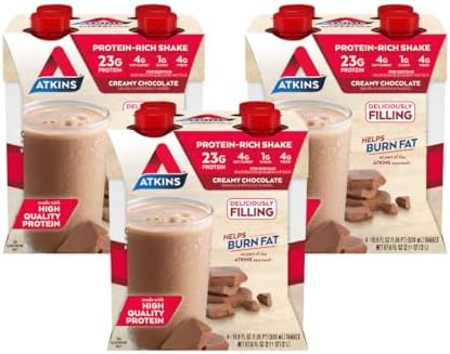 Atkins Creamy Chocolate Meal Size Protein Shake & Milk Chocolate Delight Protein Shake 15G Protein Low Glycemic 2G Net Carb 1G Sugar Keto Friendly 12 Count