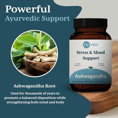 R-U Ved Ashwagandha Capsules - Organic Ashwagandha Root Extract Supplement For Men & Women 500Mg Per Pill For Adrenal Health And Overall Wellness - 60 Vegetarian Caplets (1 Count)