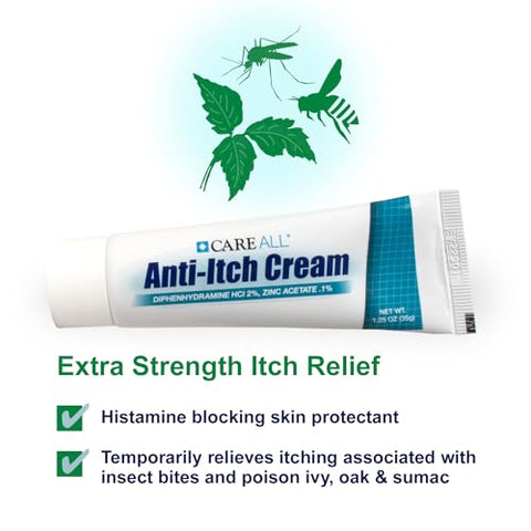 Careall Anti-Itch Cream 1.25Oz (4 Pack) Histamine Blocking Diphenhydramine Hci 2 Topical Analgesic & Zinc Acetate 0.1 Skin Protectant For Temporary Pain And Itch Relief From Common Outdoor Itches