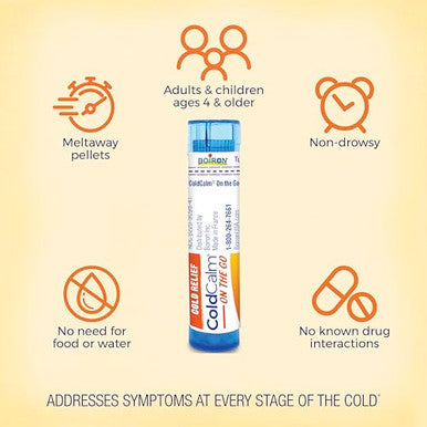 Boiron Coldcalm On The Go Cold Relief For Sneezing Runny Nose Nasal Congestion And Sore Throat 2 Count (160 Pellets)