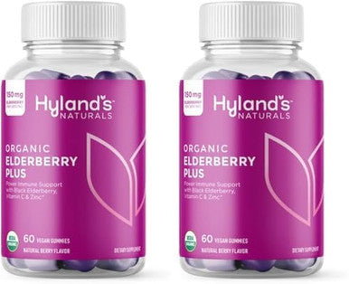 Hyland'S Organic Elderberry Plus Gummies Organic Black Elderberry With Zinc And Vitamin C Immune Support Supplement For Adults 60 Vegan Gummies (30 Days) (Pack Of 2)